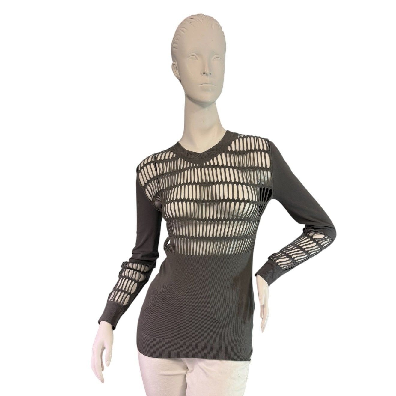 Adidas Stella Mccartney Gray Warp Knit Top Long Sleeve Perforated Active Size S